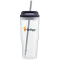 24 Oz. Clear Gulp Tumbler Cup W/Black Lid & Straw